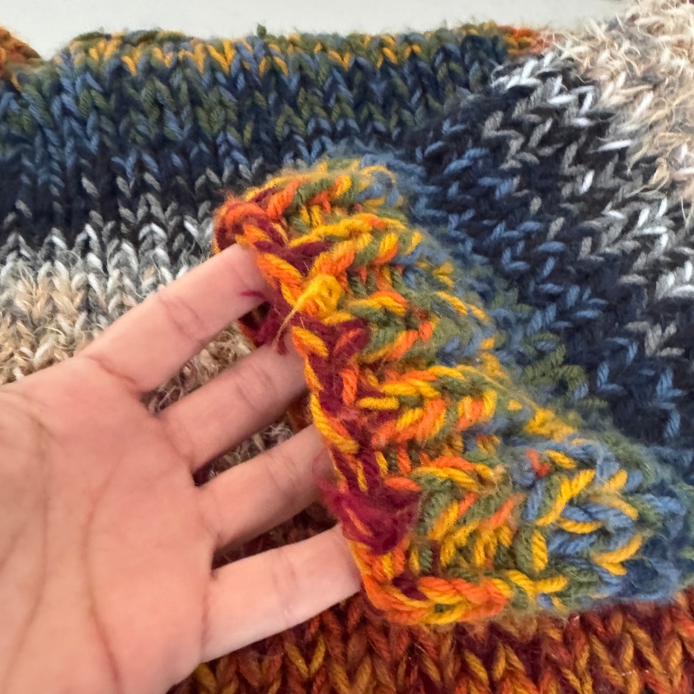 Hand Knit Chunky Stripe Sweater Oversized Crop Rainbow Large Pullover handmade - Picture 5 of 15